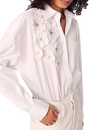 Long Sleeve Blouse with Embroidered Flowers