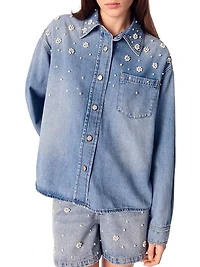 Denim Shirt Jacket with Embroidered Beads