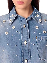 Denim Shirt Jacket with Embroidered Beads