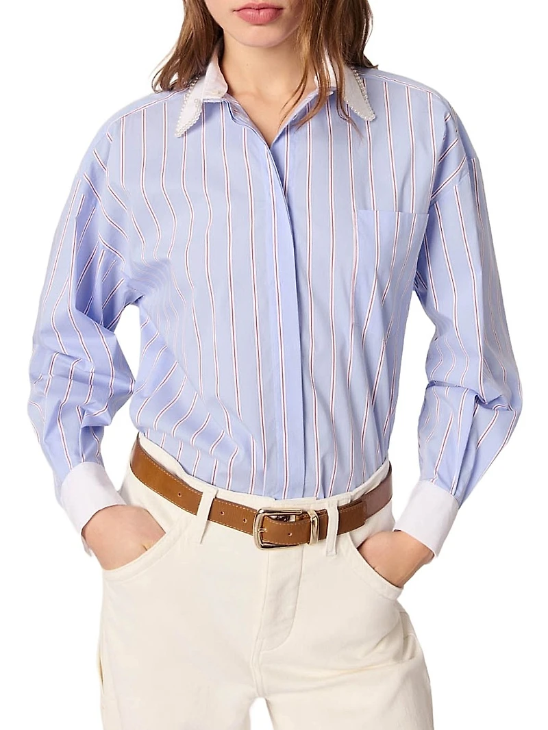 Striped Shirt with Beaded Collar