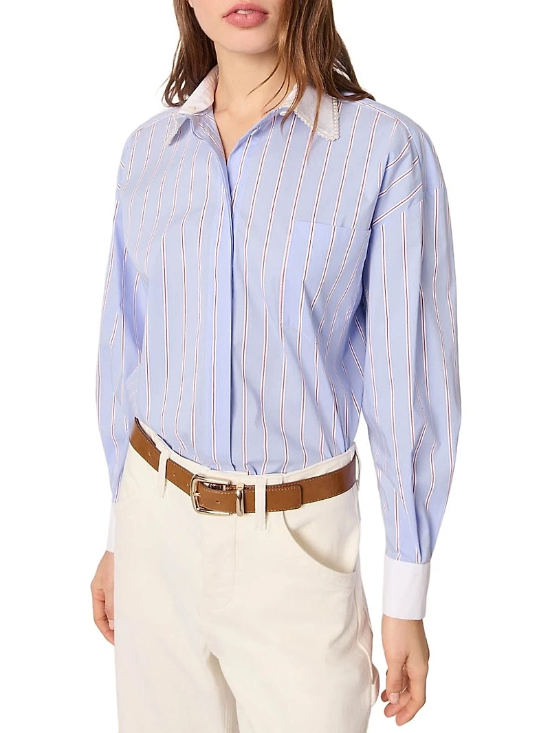 Striped Shirt with Beaded Collar