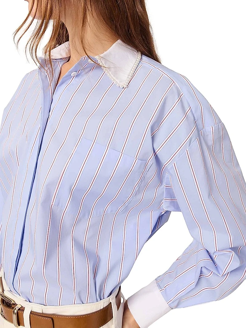 Striped Shirt with Beaded Collar
