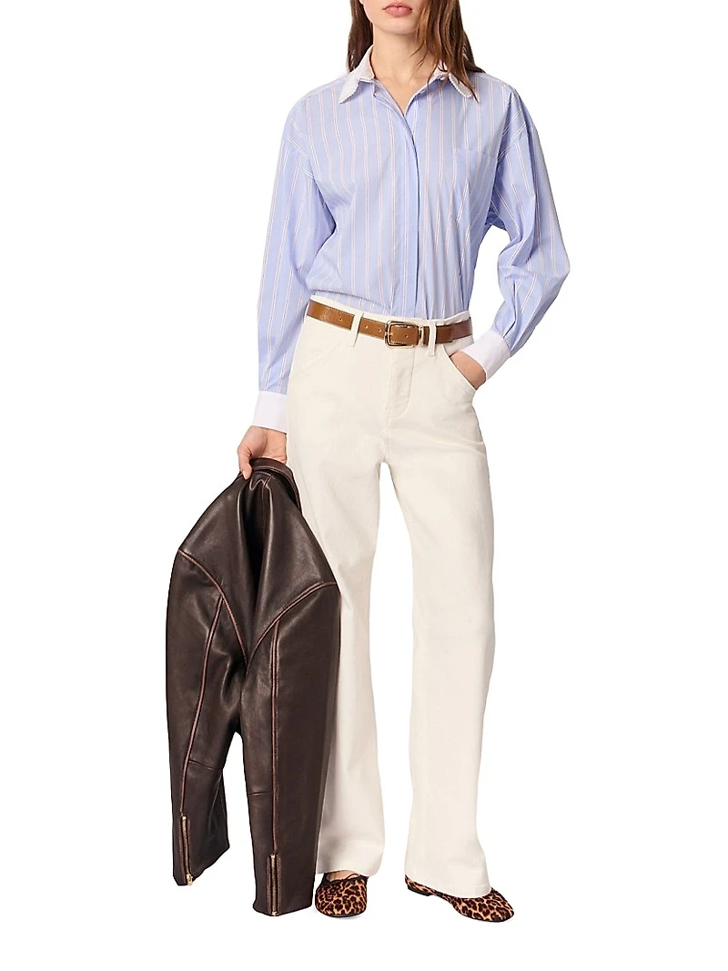 Striped Shirt with Beaded Collar