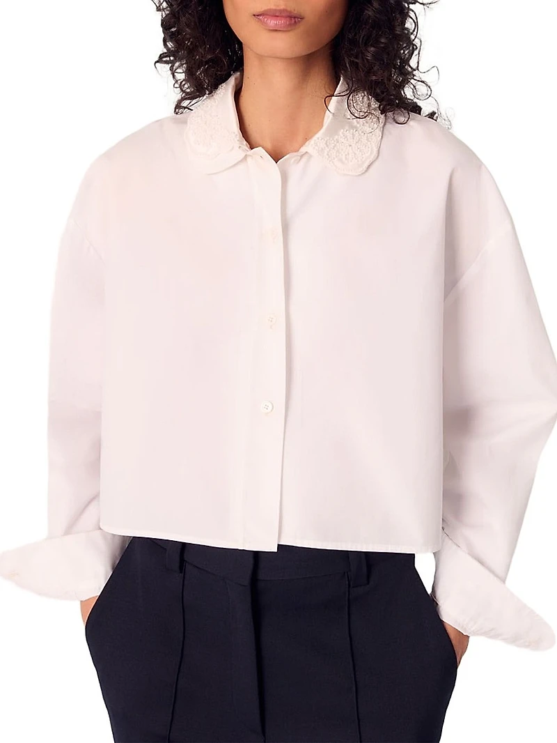 Short Shirt with Embroidered Collar