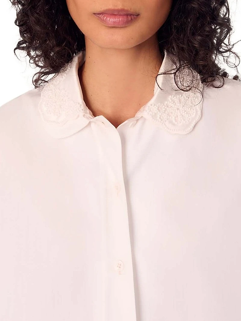Short Shirt with Embroidered Collar