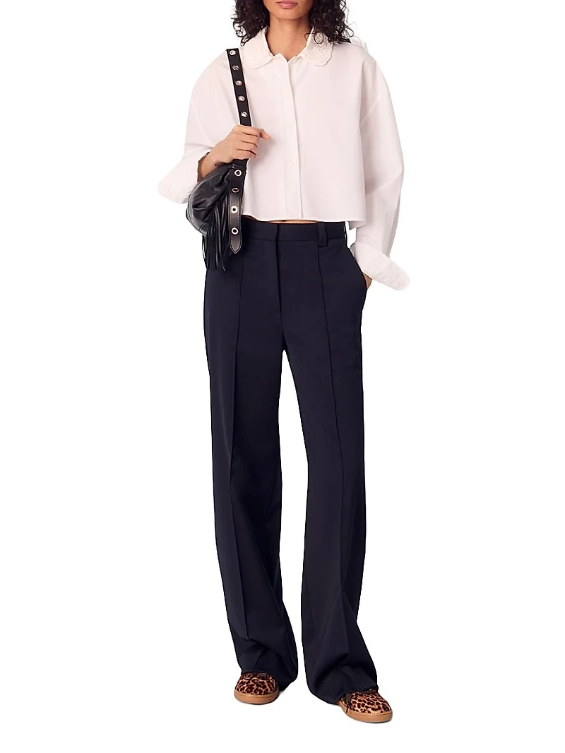 Short Shirt with Embroidered Collar