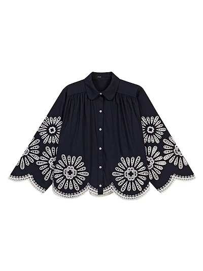Cropped Blouse with Crochet Detail