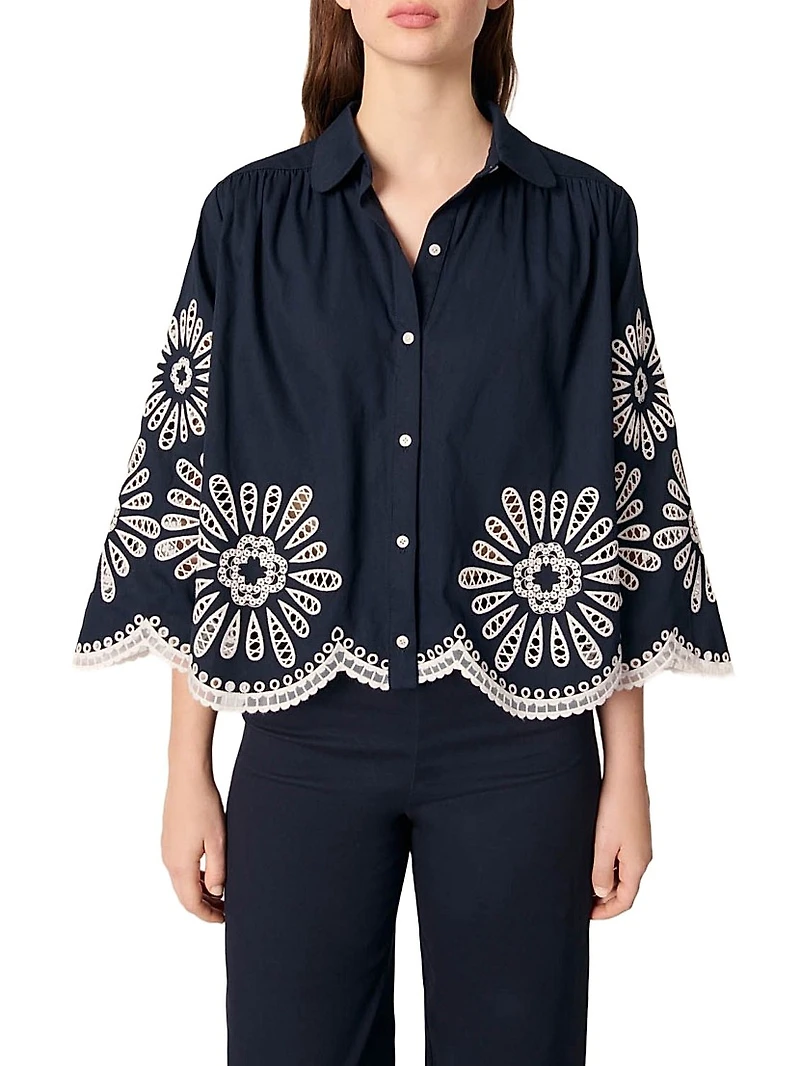 Cropped Blouse with Crochet Detail