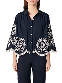 Cropped Blouse with Crochet Detail