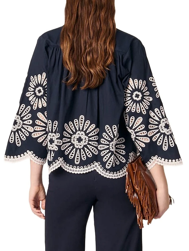 Cropped Blouse with Crochet Detail