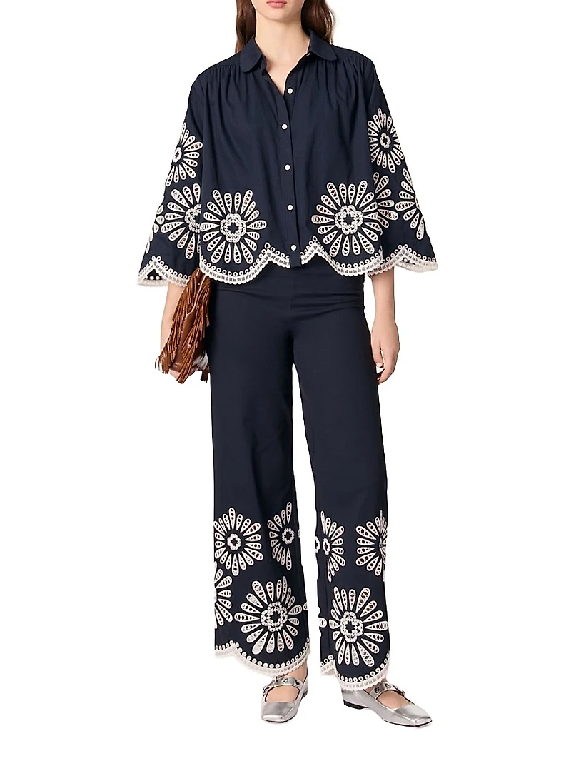 Cropped Blouse with Crochet Detail