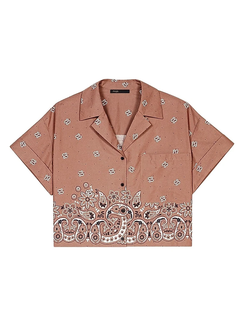 Patterned Rhinestone Cropped Shirt