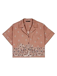 Patterned Rhinestone Cropped Shirt