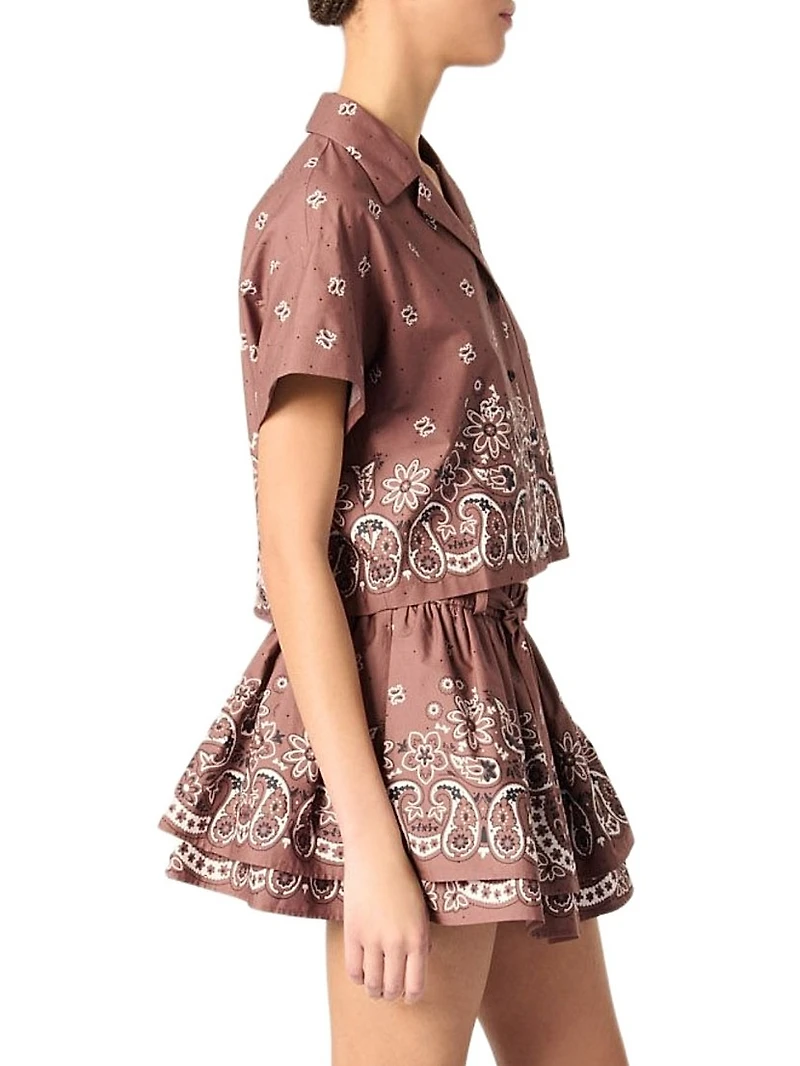 Patterned Rhinestone Cropped Shirt