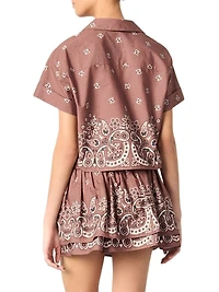 Patterned Rhinestone Cropped Shirt