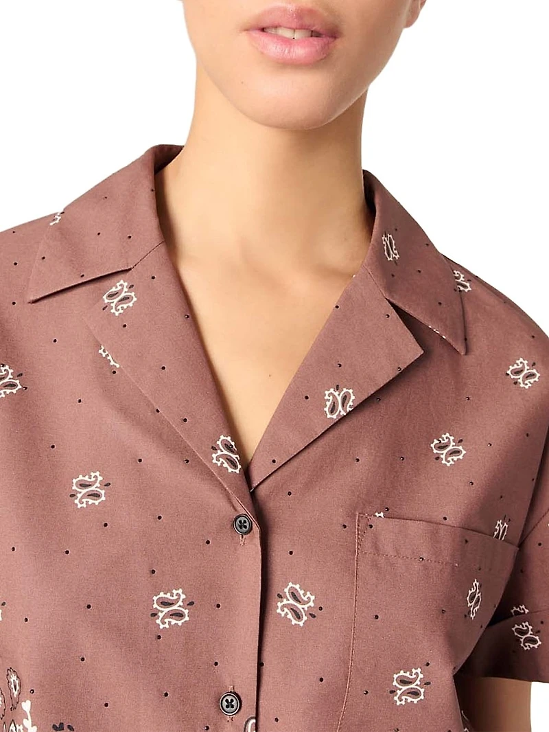 Patterned Rhinestone Cropped Shirt