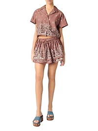 Patterned Rhinestone Cropped Shirt