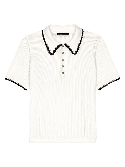 Pointelle Knit Crochet Polo Shirt