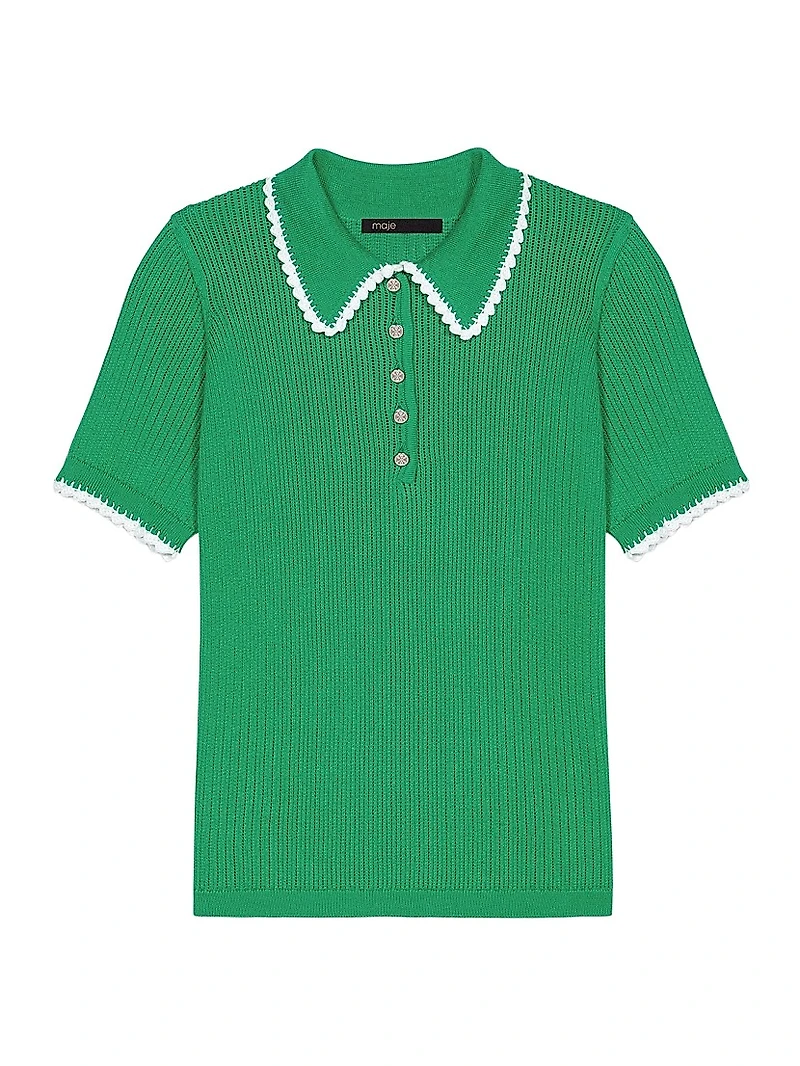 Pointelle Knit Crochet Polo Shirt