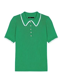 Pointelle Knit Crochet Polo Shirt
