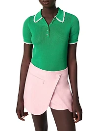 Pointelle Knit Crochet Polo Shirt