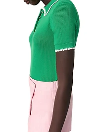 Pointelle Knit Crochet Polo Shirt