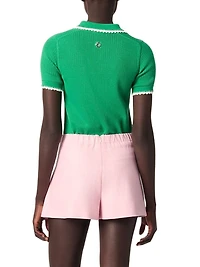 Pointelle Knit Crochet Polo Shirt