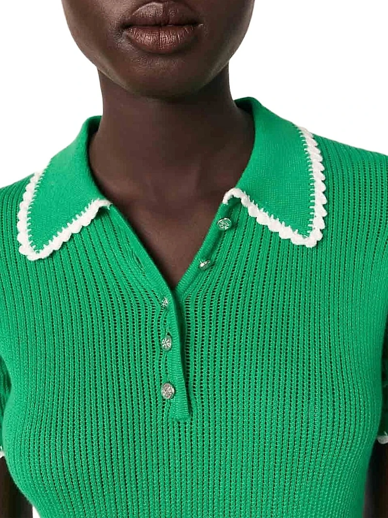 Pointelle Knit Crochet Polo Shirt
