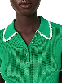 Pointelle Knit Crochet Polo Shirt
