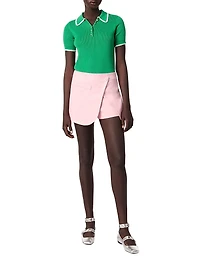 Pointelle Knit Crochet Polo Shirt