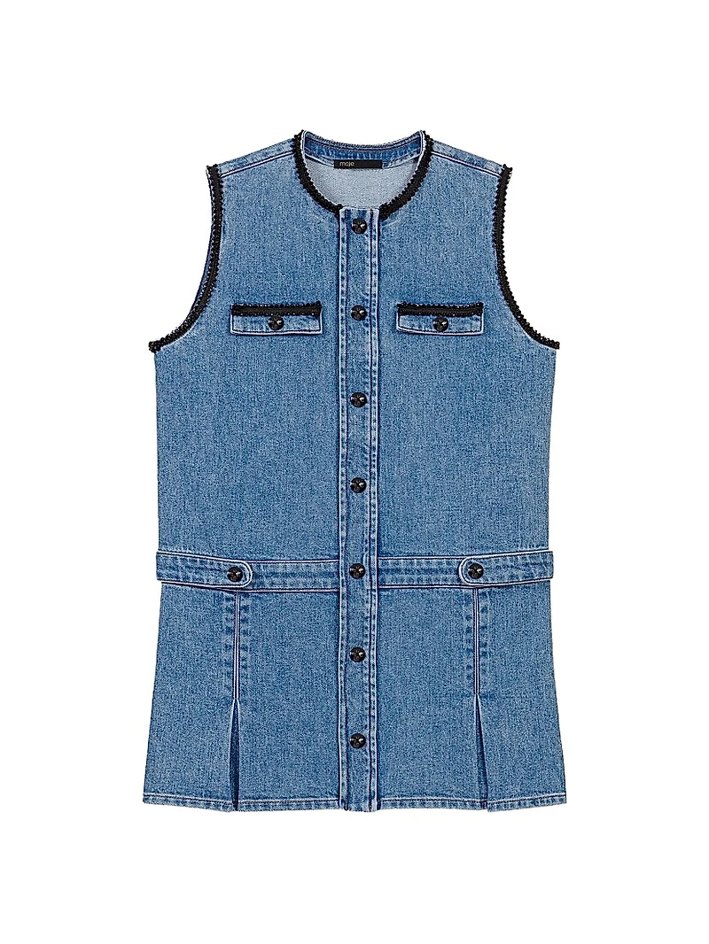 Denim Dress with Embroidered Trim