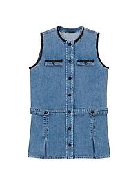 Denim Dress with Embroidered Trim