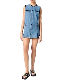 Denim Dress with Embroidered Trim