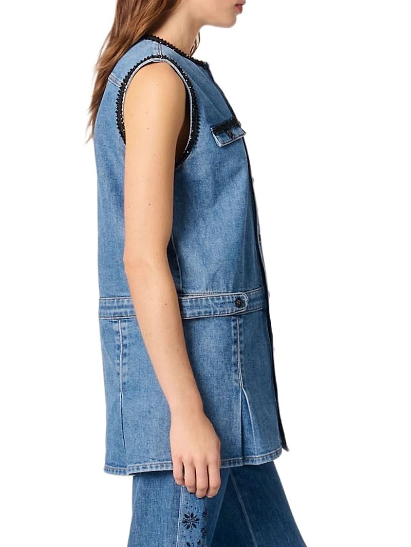 Denim Dress with Embroidered Trim