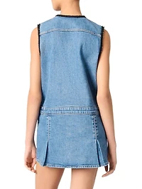 Denim Dress with Embroidered Trim