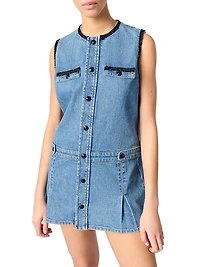 Denim Dress with Embroidered Trim
