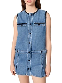 Denim Dress with Embroidered Trim