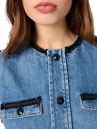 Denim Dress with Embroidered Trim