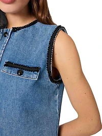 Denim Dress with Embroidered Trim