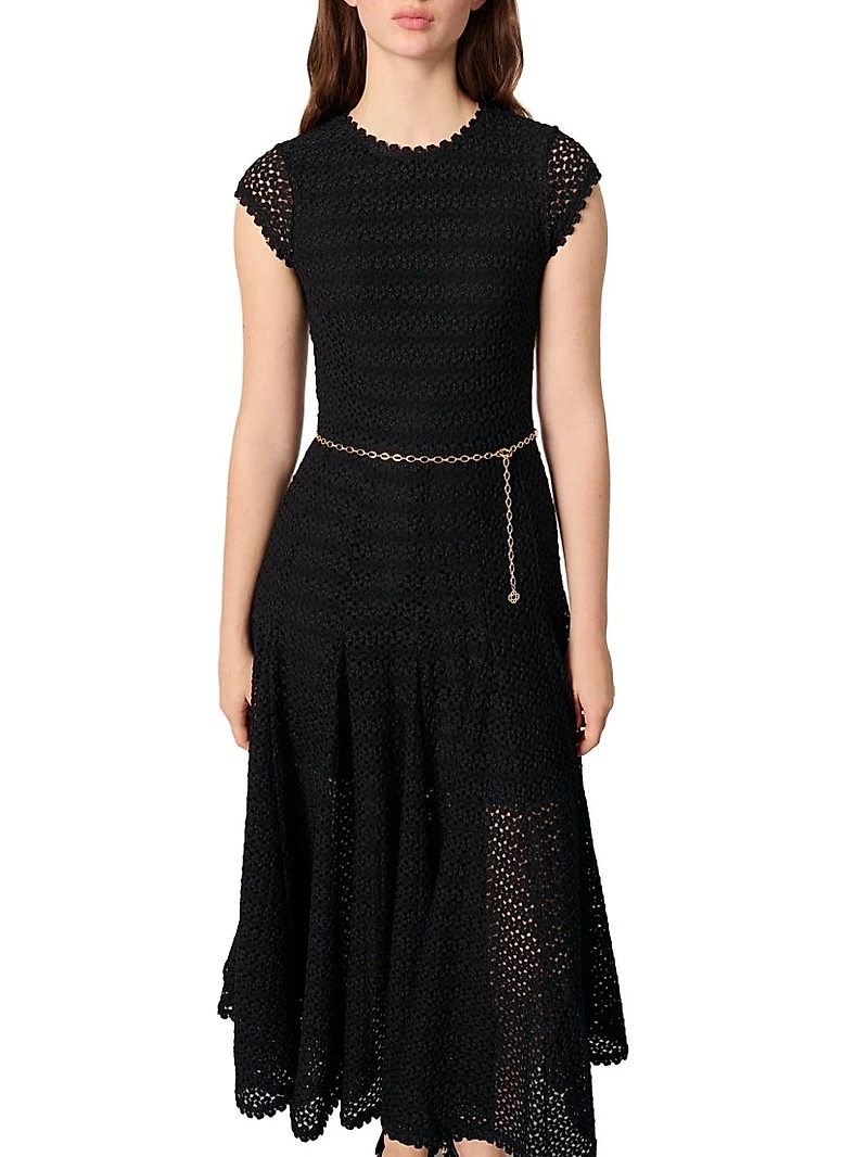 Crochet-Knit Midi Dress