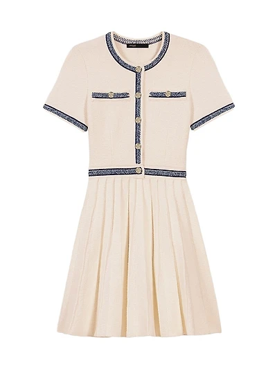 Pleated Knit Mini Dress