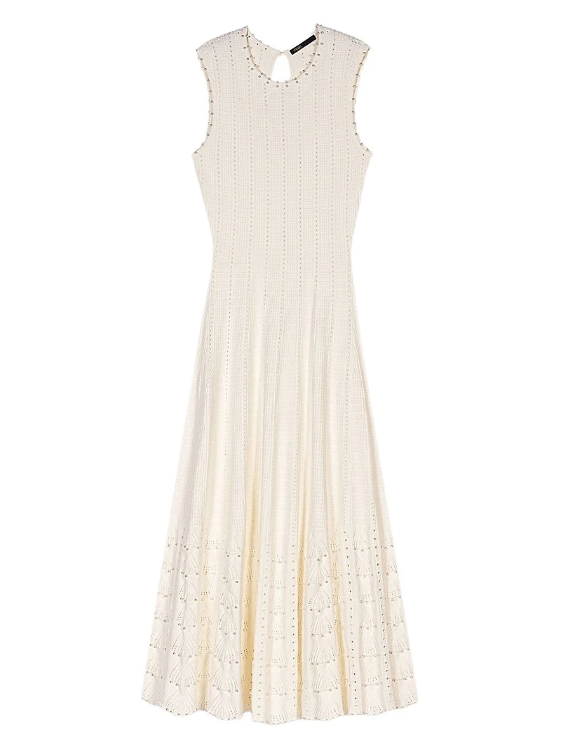 Beaded Pointelle Knit Maxi Dress