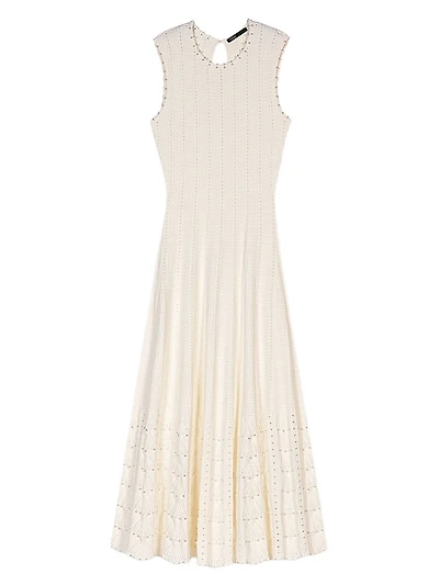 Beaded Pointelle Knit Maxi Dress