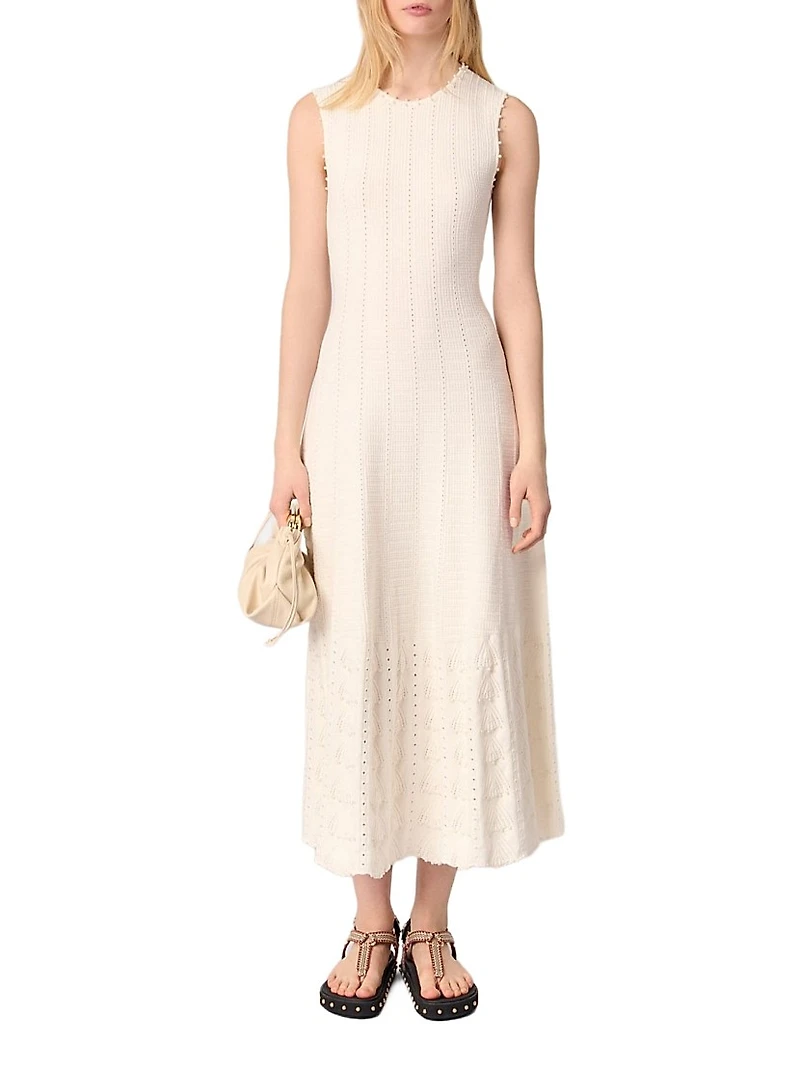 Beaded Pointelle Knit Maxi Dress