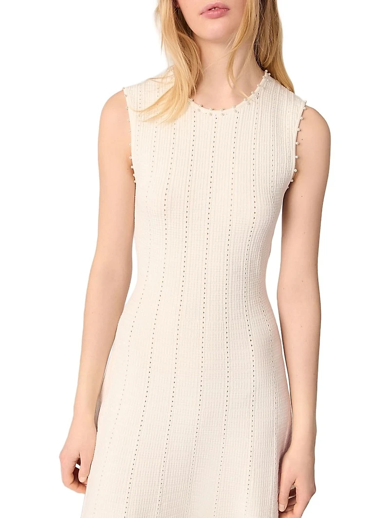 Beaded Pointelle Knit Maxi Dress