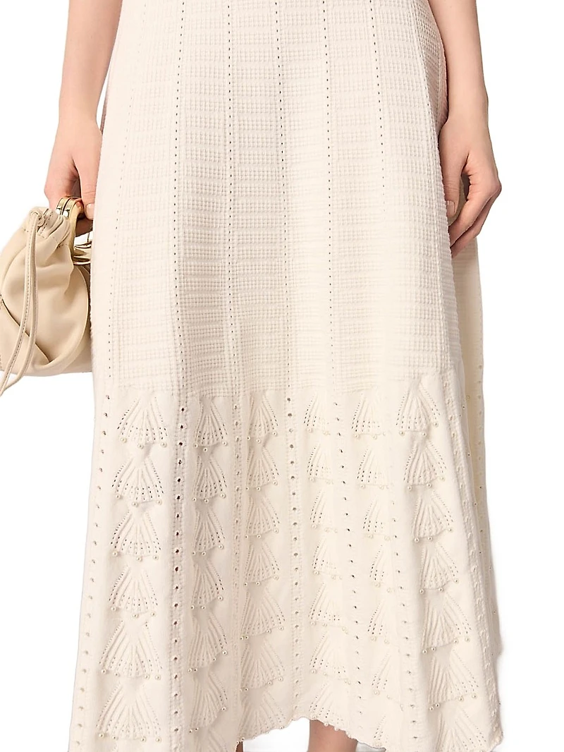 Beaded Pointelle Knit Maxi Dress