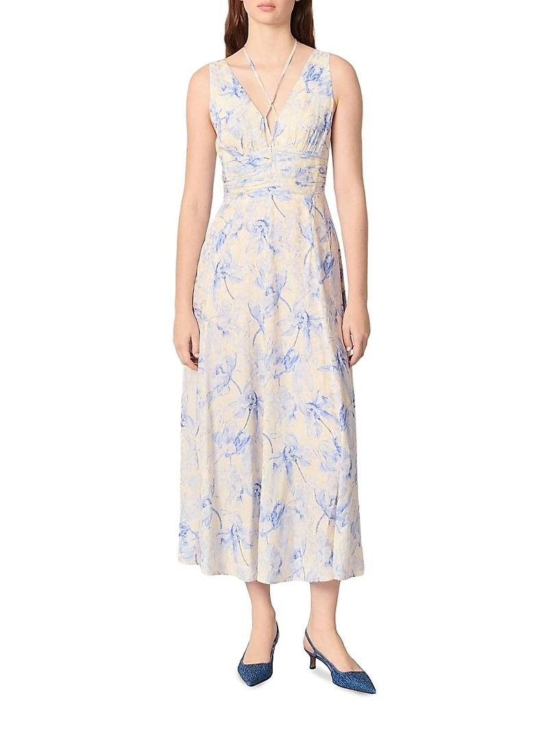 Patterned Maxi Dress with Lacing