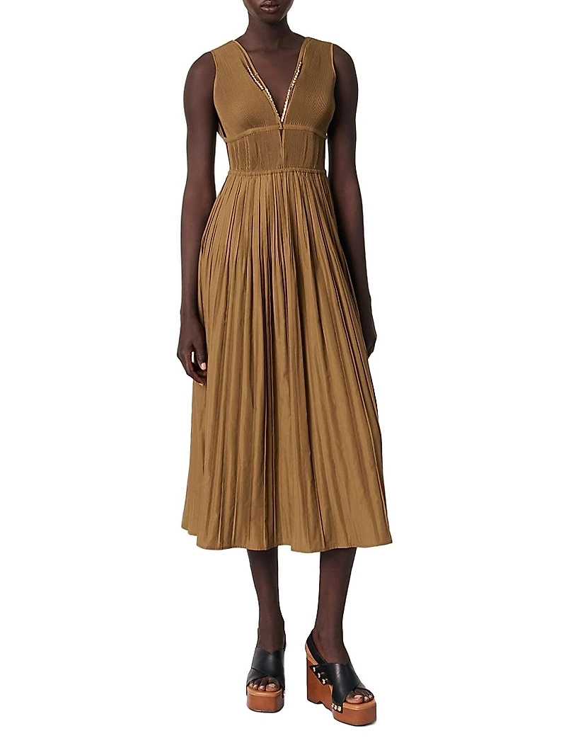 Jewellery Neckline Pleated Dress