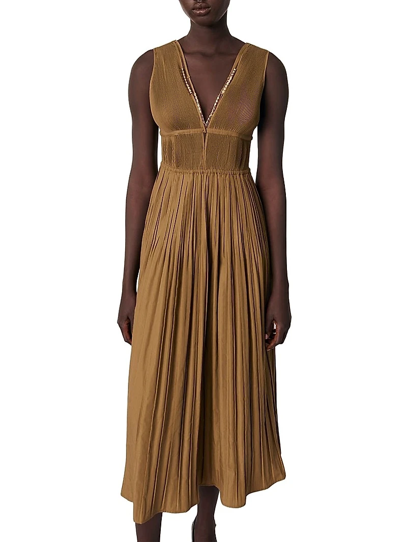Jewellery Neckline Pleated Dress