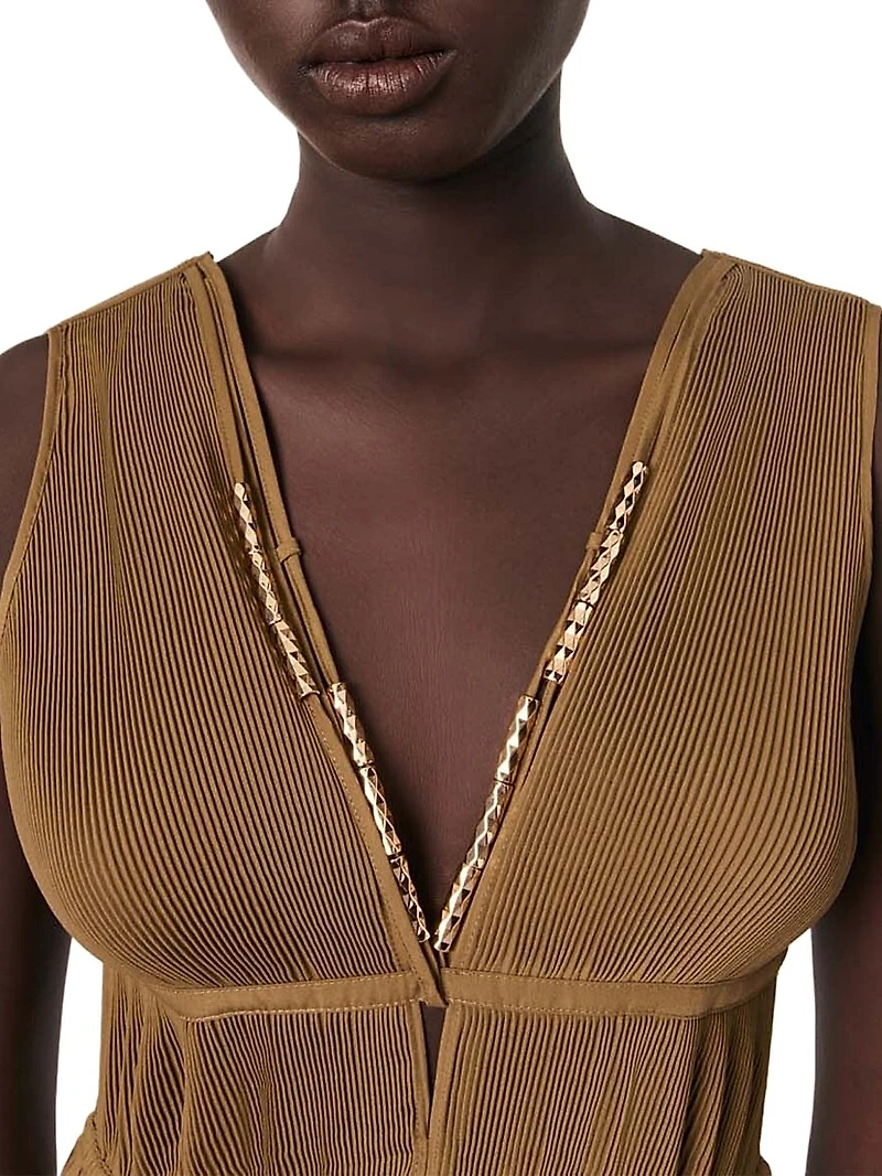 Jewellery Neckline Pleated Dress